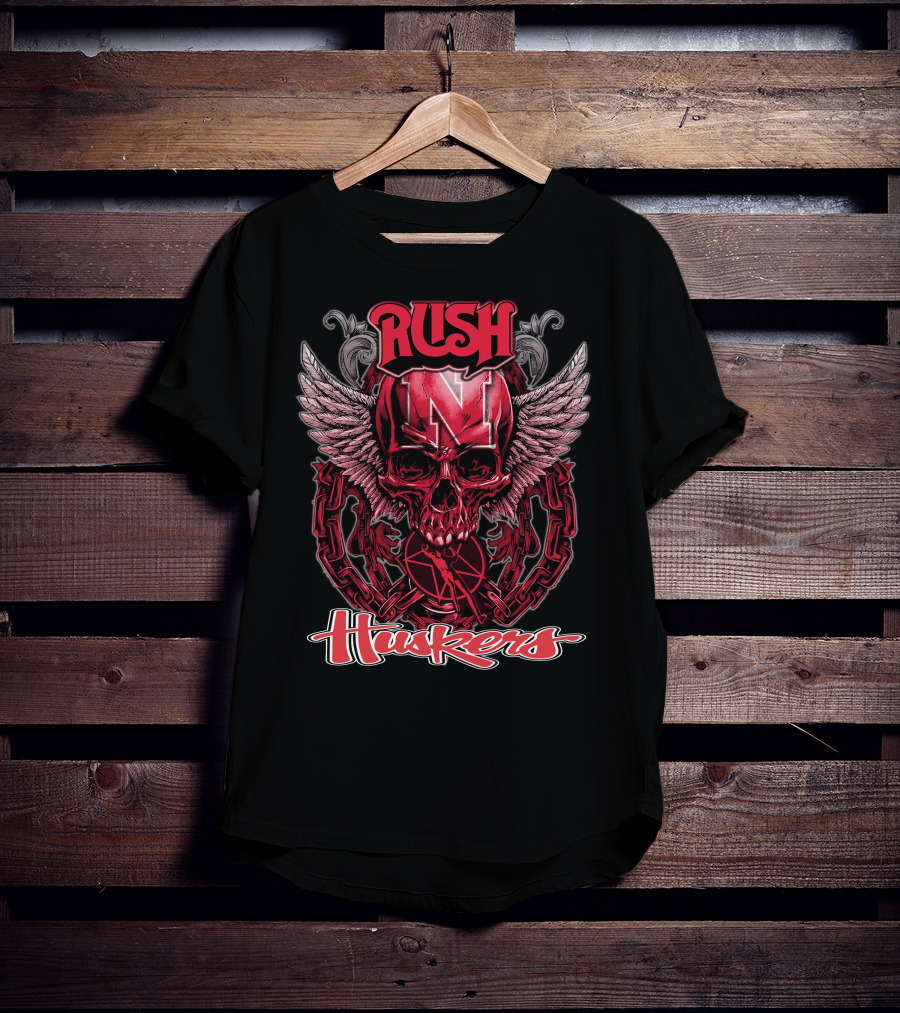 RUSH Nebraska Huskers Winged Skull Chain T-Shirt