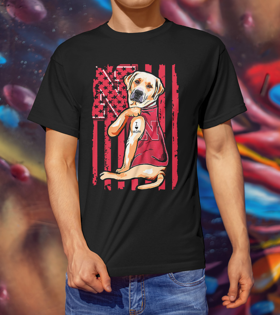 Labrador Retriever Nebraska Cornhuskers I Love Mom Flag T-Shirt