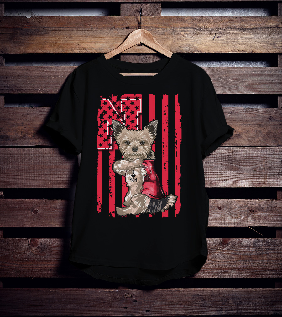 Yorkshire Terrier I Love Mom Nebraska Cornhuskers N Stripe T-Shirt