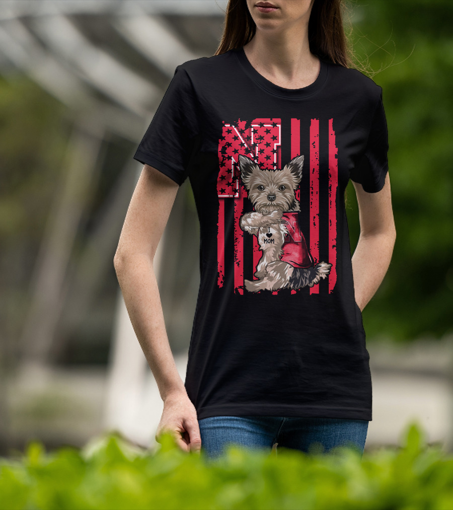 Yorkshire Terrier I Love Mom Nebraska Cornhuskers N Stripe T-Shirt
