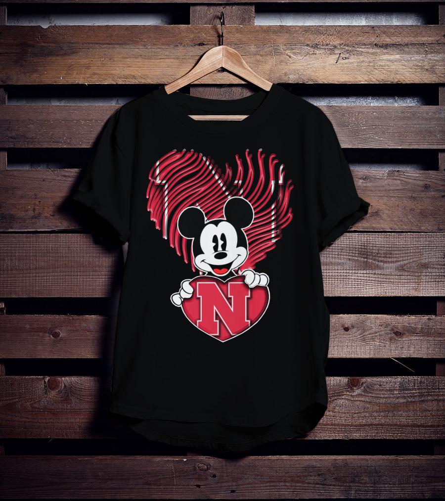 Mickey Mouse Nebraska Cornhuskers Heart Fan T-Shirt