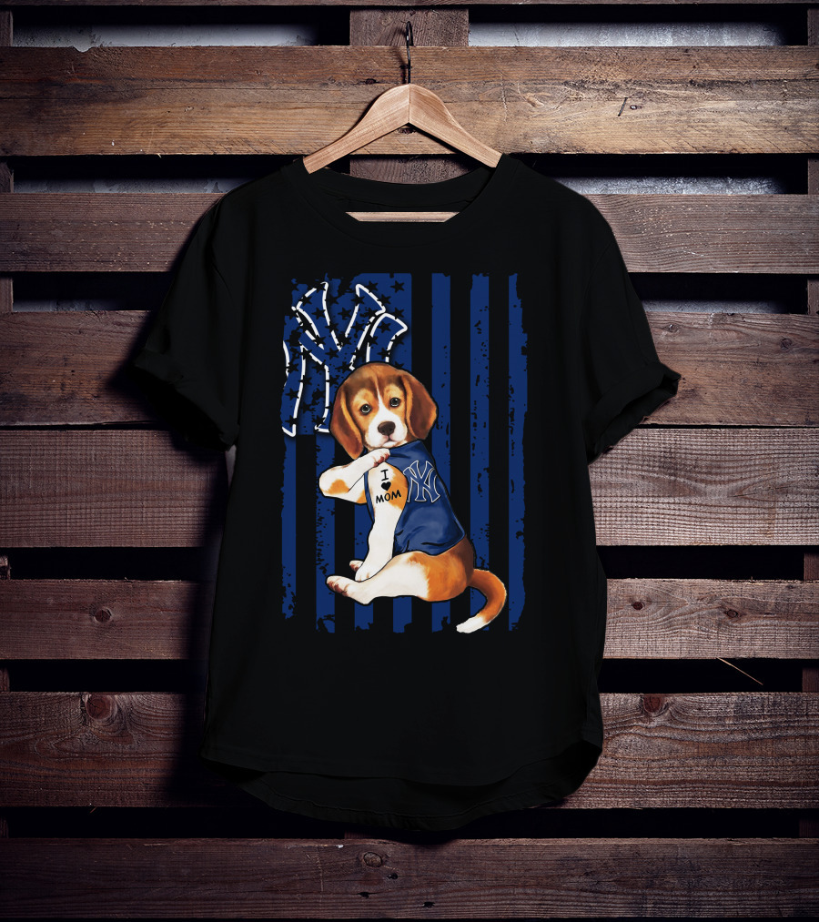 I Love Mom Beagle New York Yankees Fan T-Shirt