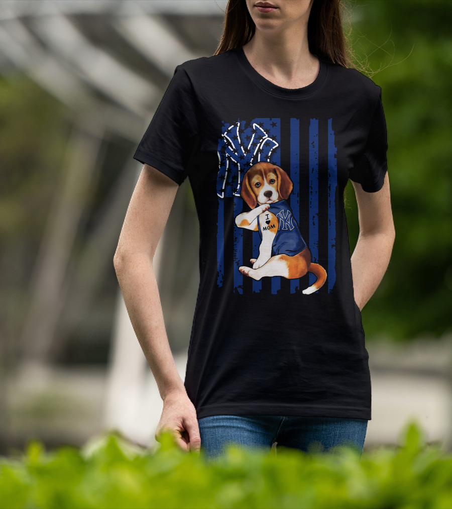 I Love Mom Beagle New York Yankees Fan T-Shirt