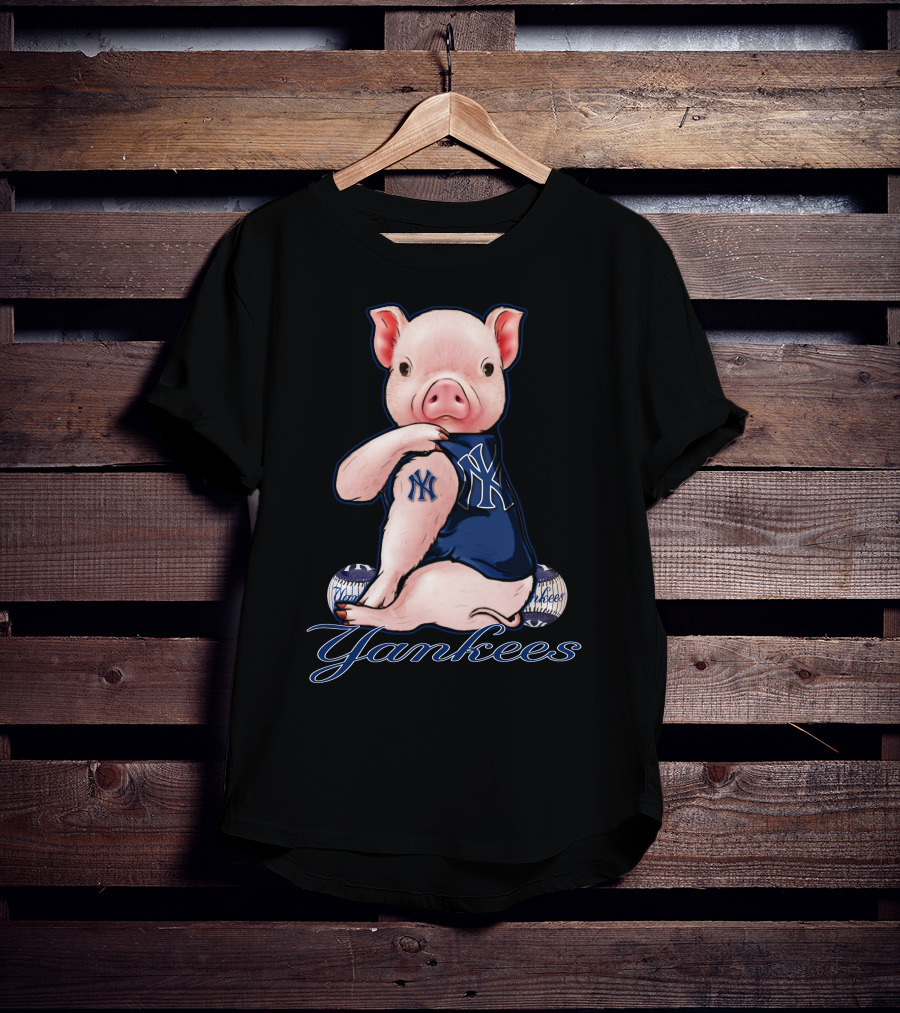 Pig Yankees Baseball Fan With NY Tattoo T-Shirt