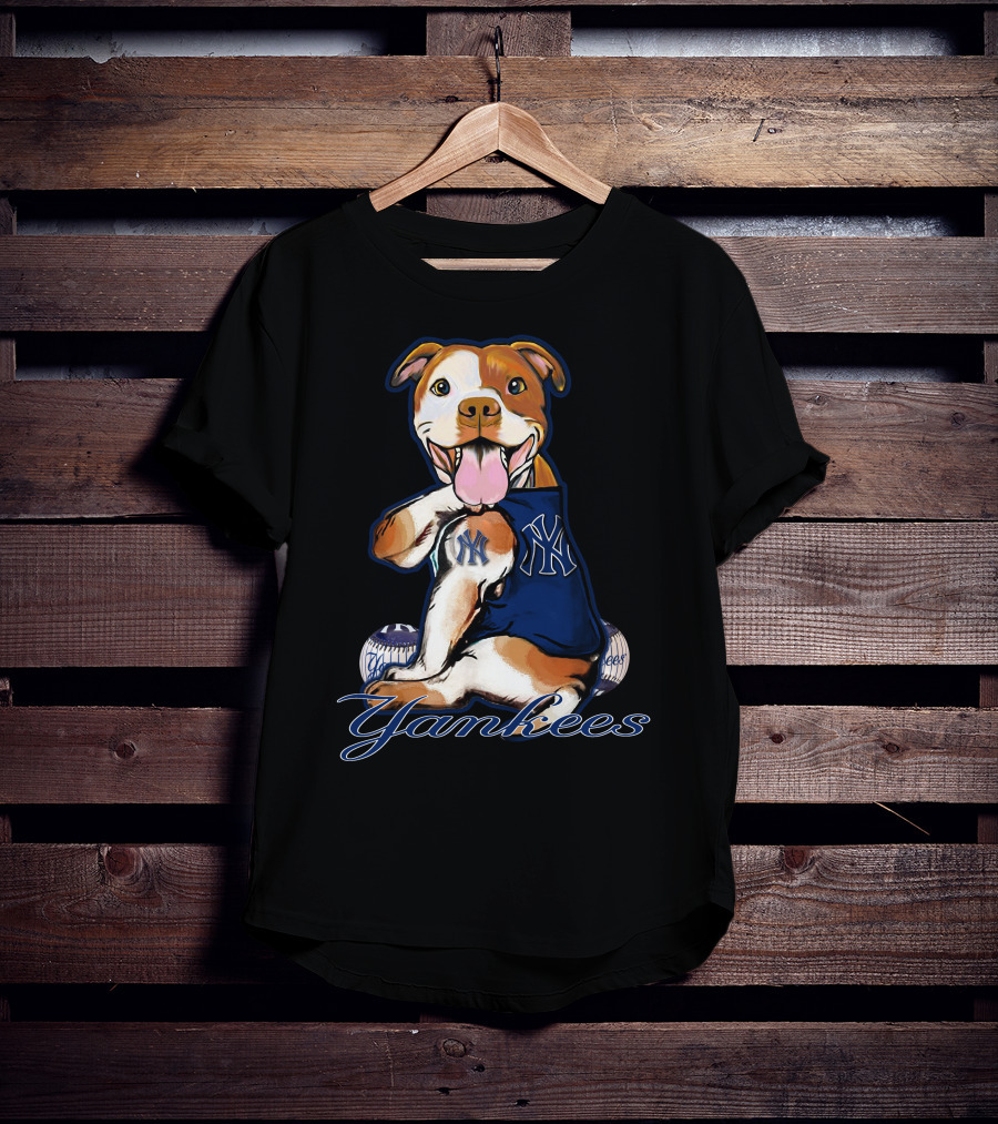 Pittbull Yankees Dog With New York Yankees Baseball Elements T-Shirt