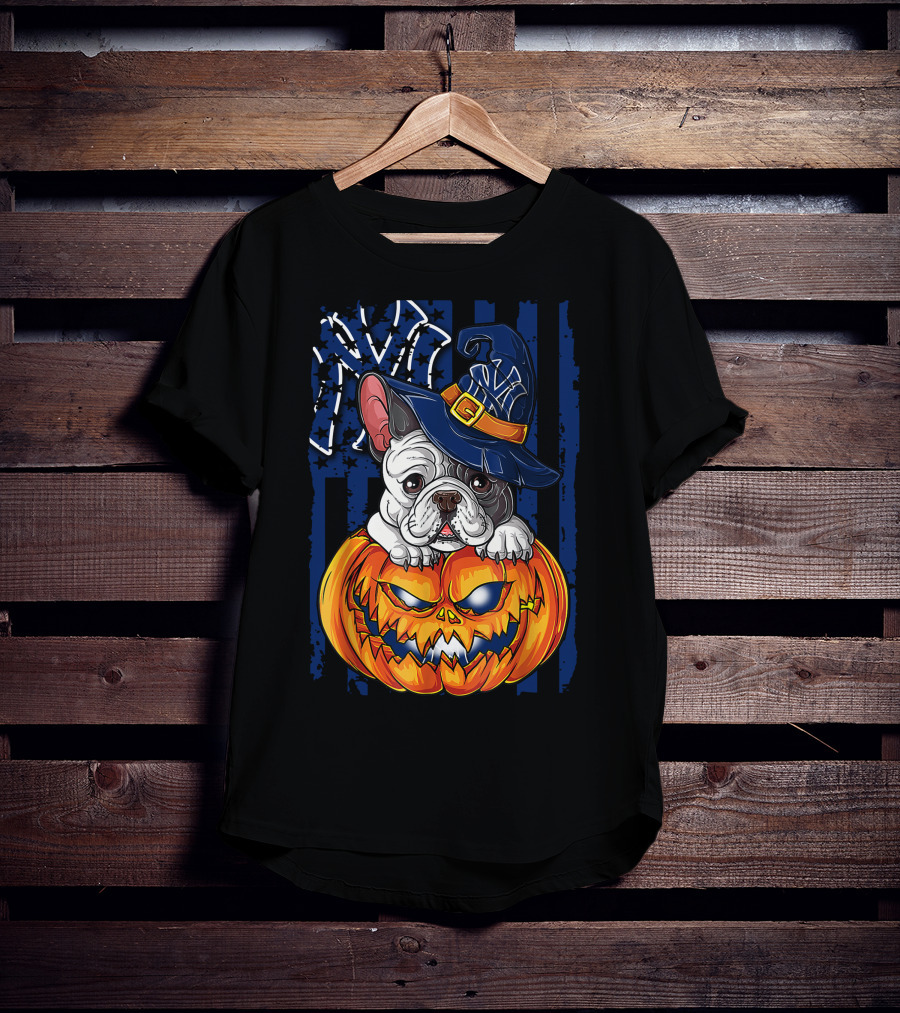 Hlw Bulldog New York Yankees Pumpkin Halloween Magic Hat T-Shirt