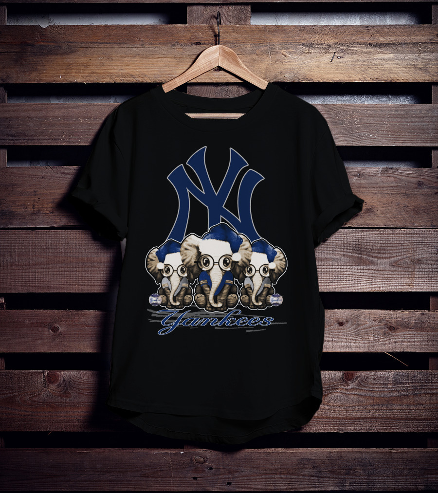 Elephant Xmas New York Yankees Blue Santa Hat Trio T-Shirt
