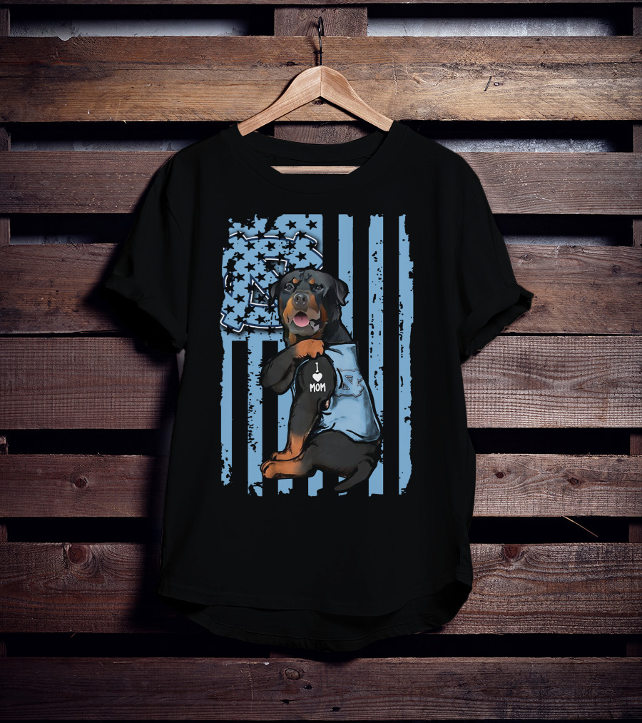 Rottweiler I Love Mom North Carolina Tar Heels Stripes Star T-Shirt