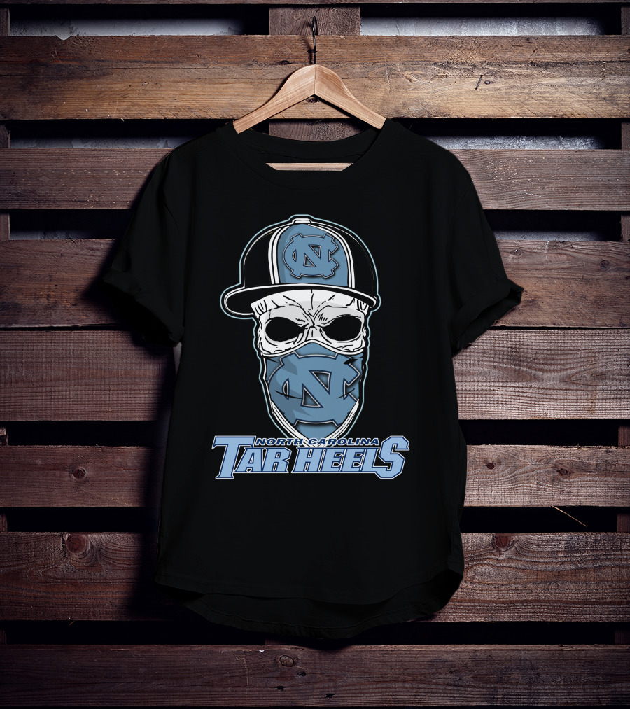 North Carolina Tar Heels Skull Hat T-Shirt