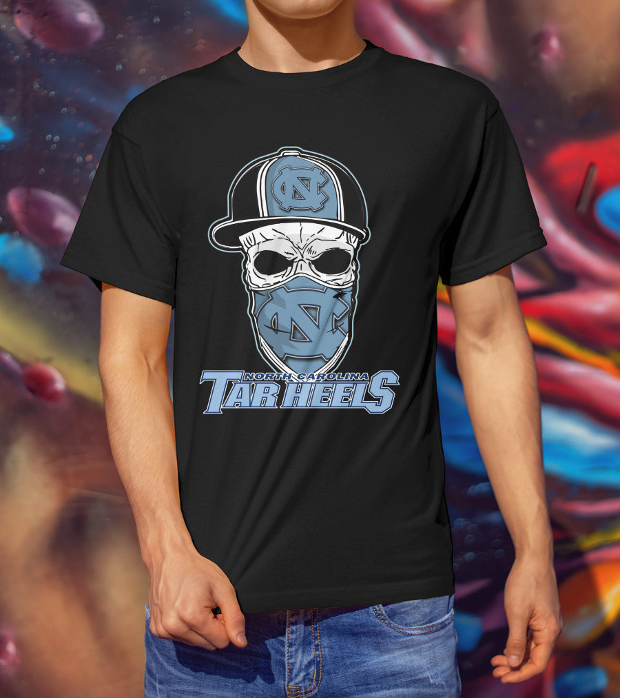 North Carolina Tar Heels Skull Hat T-Shirt