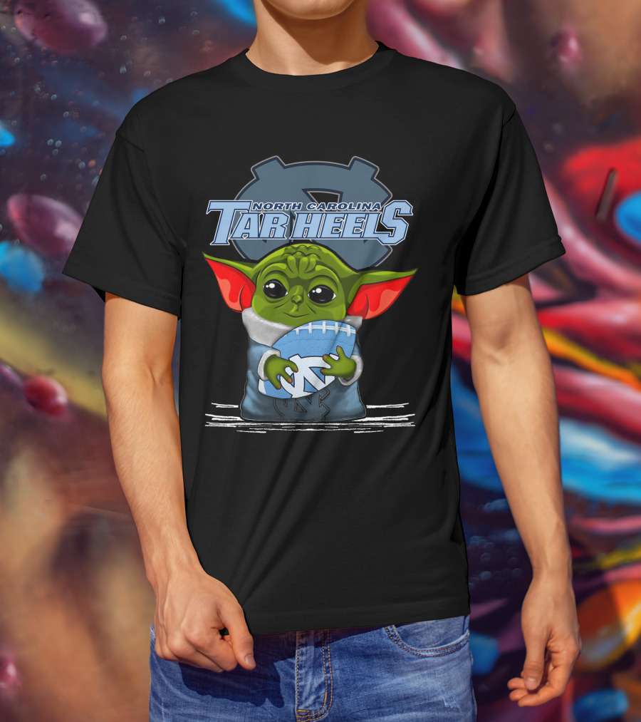 Yoda Holding North Carolina Tar Heels Football With UNC T-Shirt