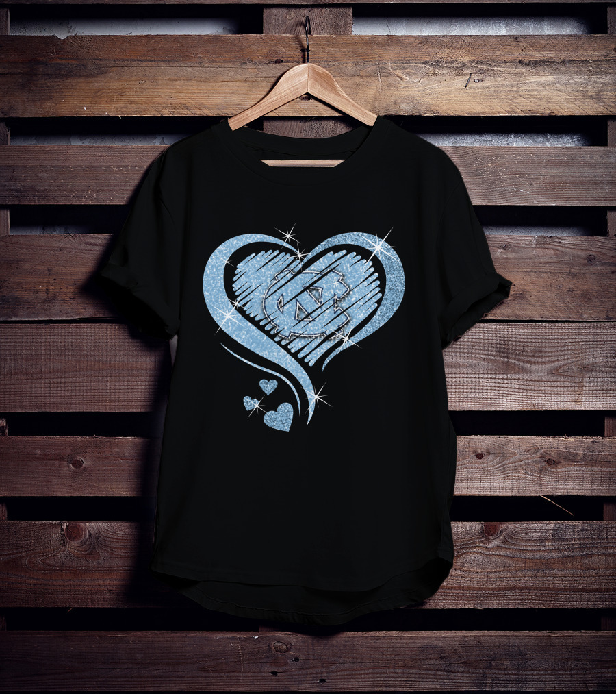 Heart Diamond UNC Tar Heels Logo Sparkle T-Shirt