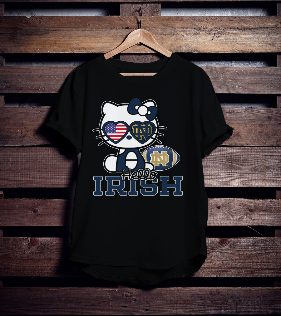 Hello Kitty Notre Dame Fighting Irish Football USA Flag T-Shirt