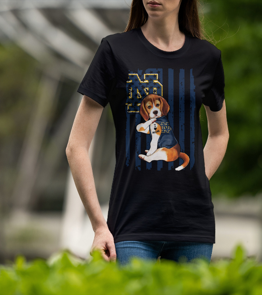 Beagle I Love Mom Notre Dame ND Irish T-Shirt