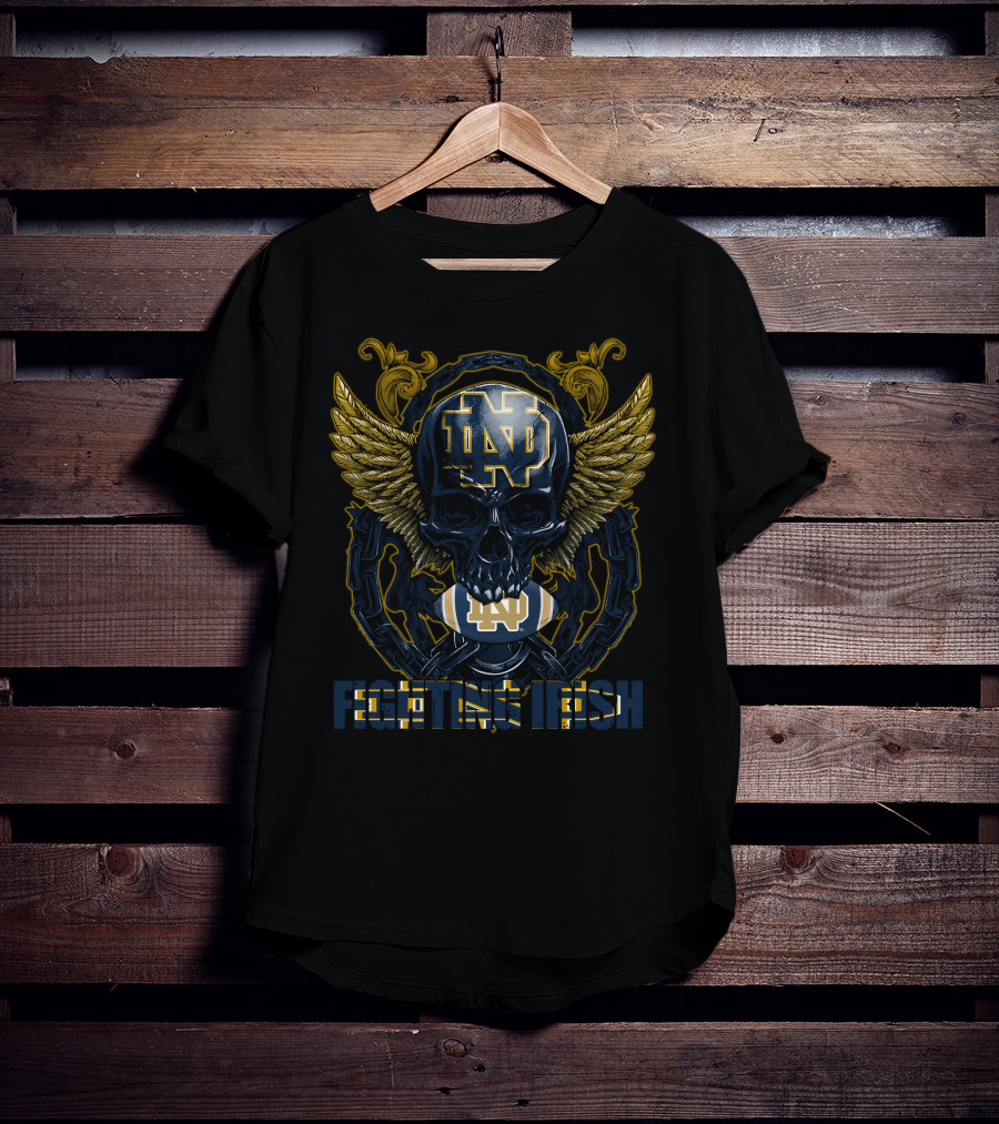 ND Skull Wings Chain Football Fighting Irish T-Shirt