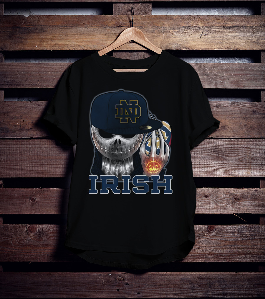 Notre Dame ND Irish Jackskull Pumpkin Football T-Shirt