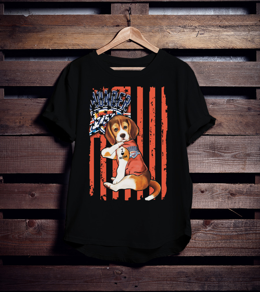 Oklahoma City Thunder Beagle Puppy Tattoo I Love Mom T-Shirt