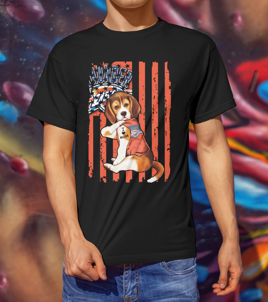 Oklahoma City Thunder Beagle Puppy Tattoo I Love Mom T-Shirt