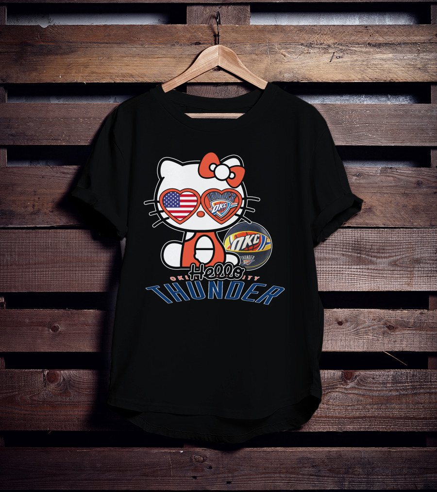 Hello Kitty Oklahoma City Thunder OKC Basketball USA Flag T-Shirt