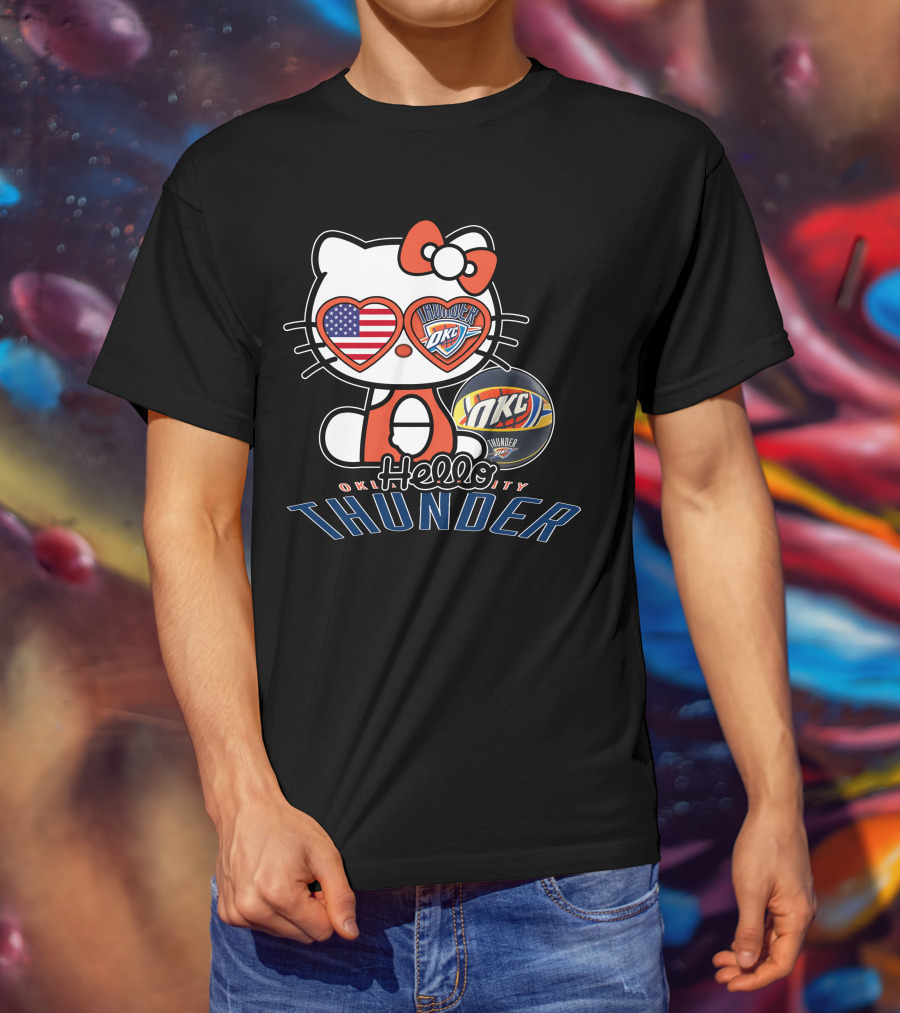 Hello Kitty Oklahoma City Thunder OKC Basketball USA Flag T-Shirt