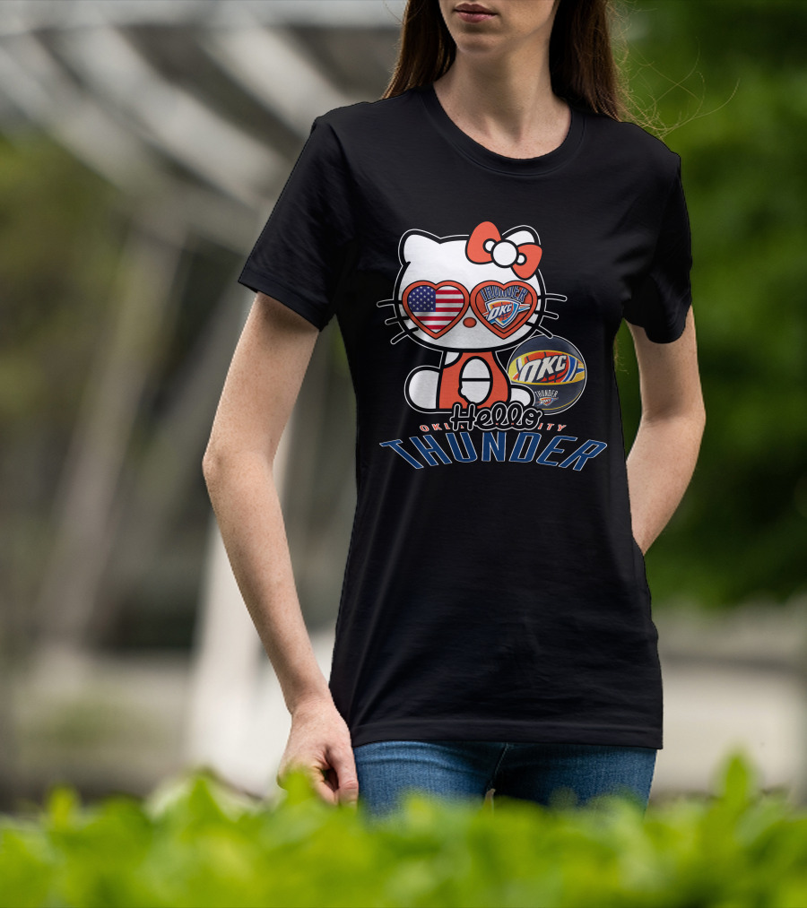 Hello Kitty Oklahoma City Thunder OKC Basketball USA Flag T-Shirt