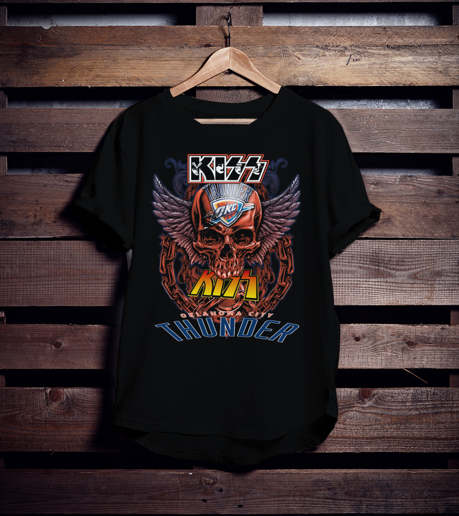 Kiss Oklahoma City Thunder Skull Wings T-Shirt