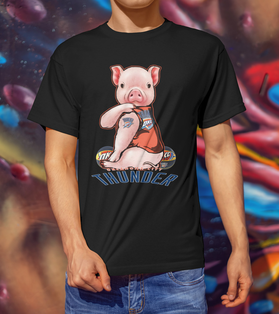 Pig Wearing Oklahoma City Thunder Basketball Jersey T-Shirt