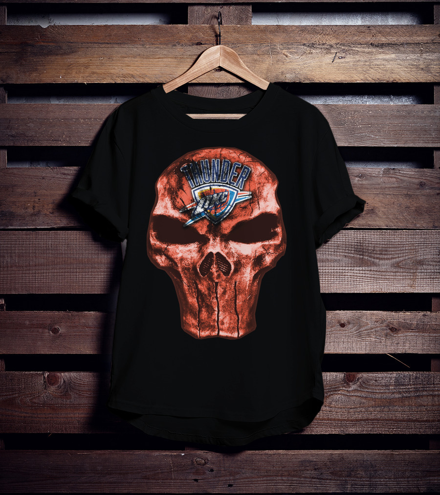 Skull Oklahoma City Thunder Logo Thunder T-Shirt