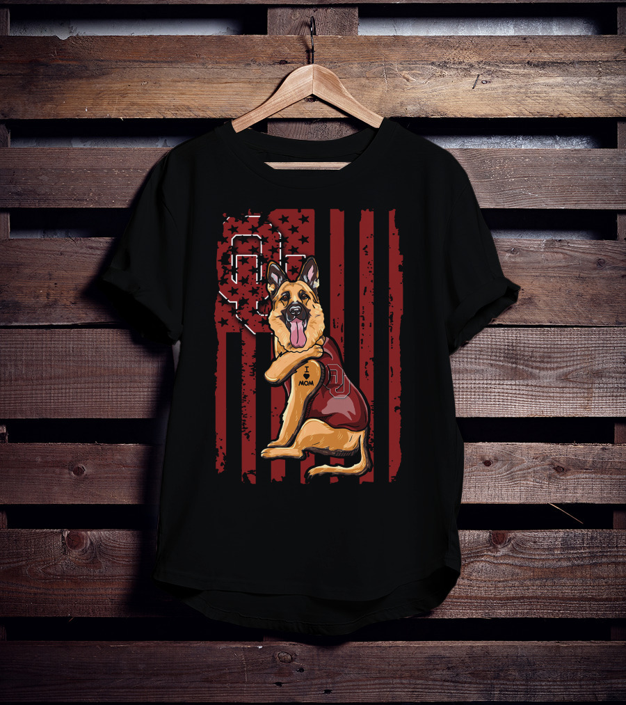 German Shepherd OU Oklahoma Sooners Vintage Flag Tattoo T-Shirt