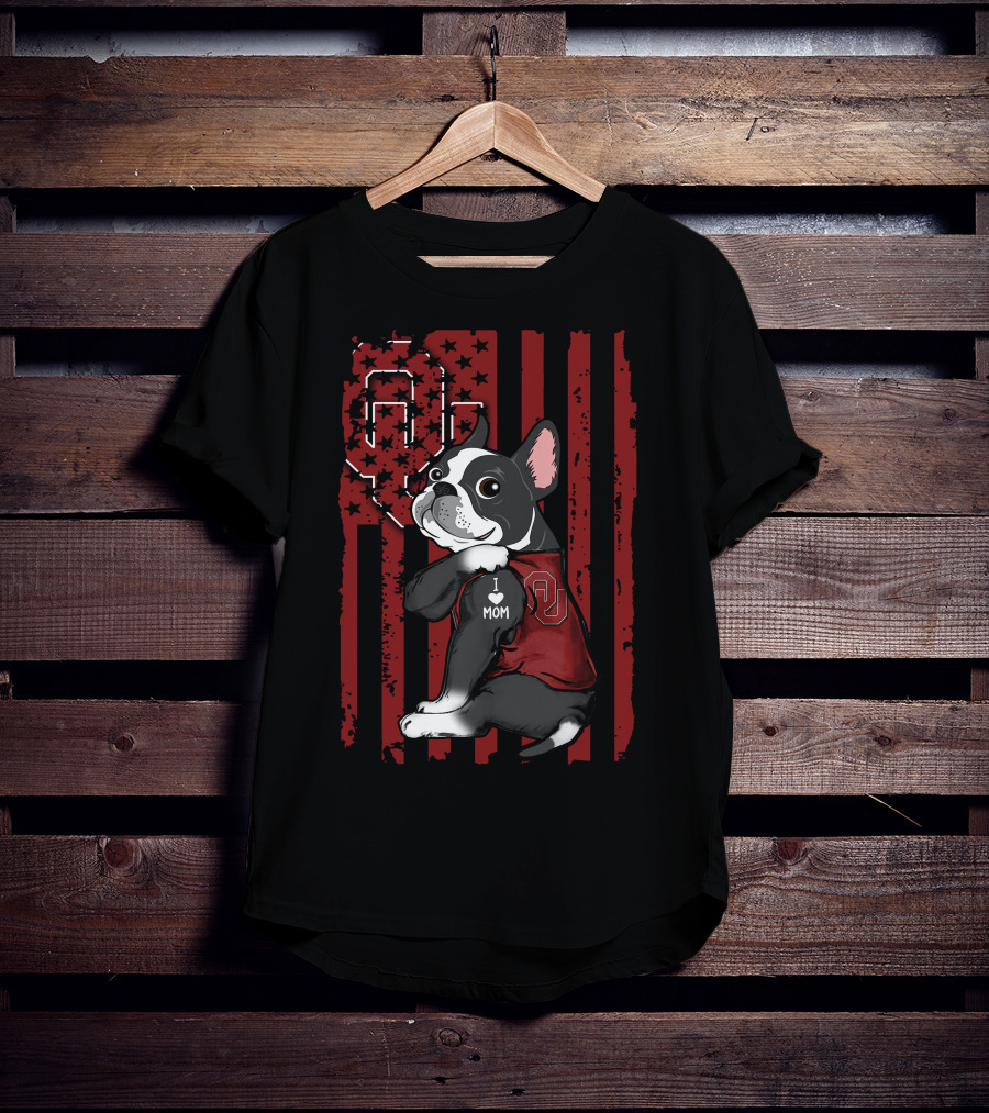 Boston Terrier I Heart Mom Oklahoma Sooners T-Shirt