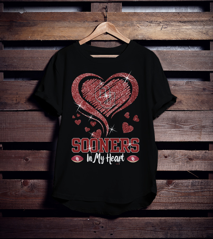 Sooners In My Heart OU Football Love Sparkle Hearts T-Shirt