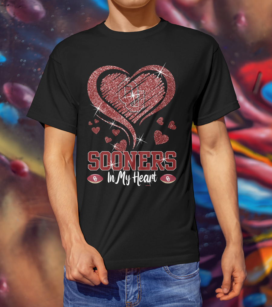 Sooners In My Heart OU Football Love Sparkle Hearts T-Shirt