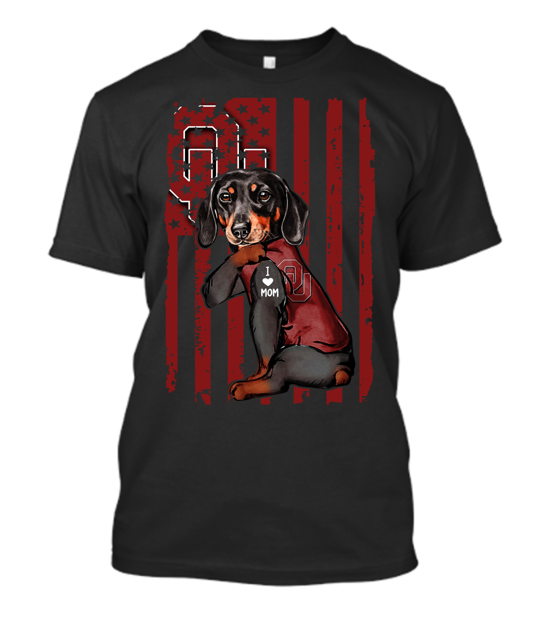 Dachshund OU Sooners I Love Mom American Flag T-Shirt