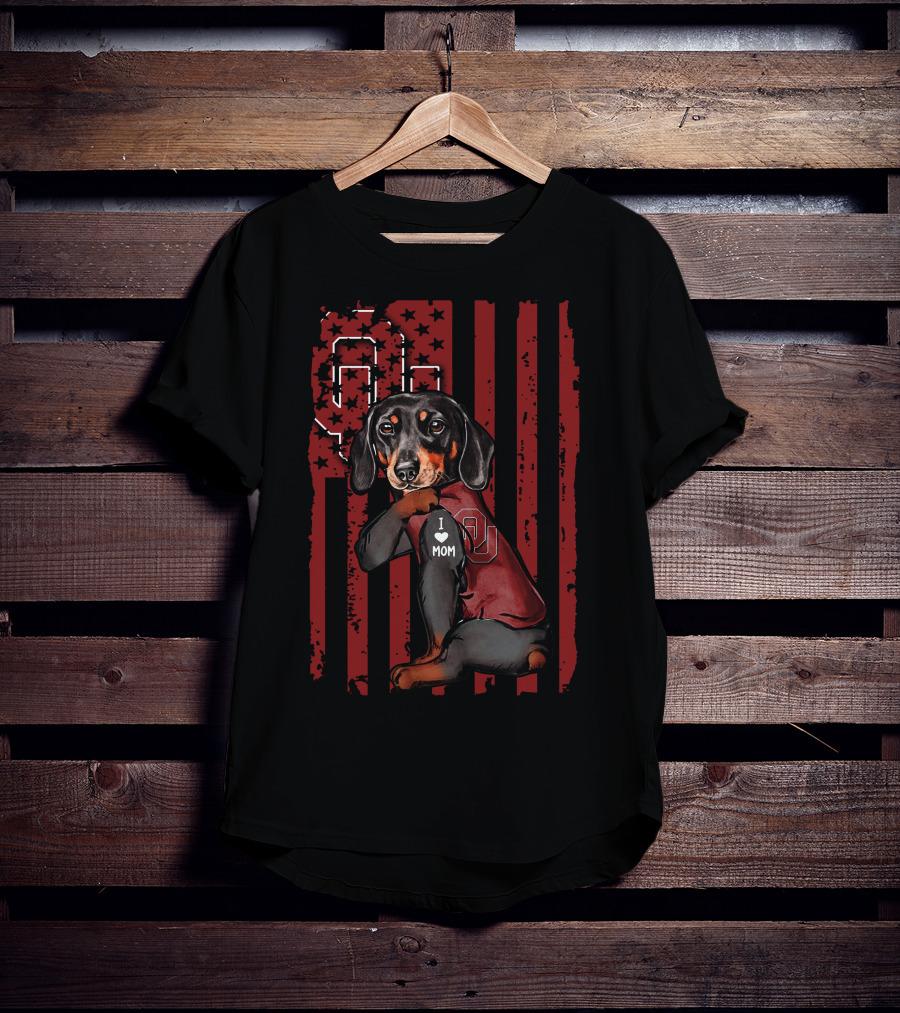 Dachshund OU Sooners I Love Mom American Flag T-Shirt