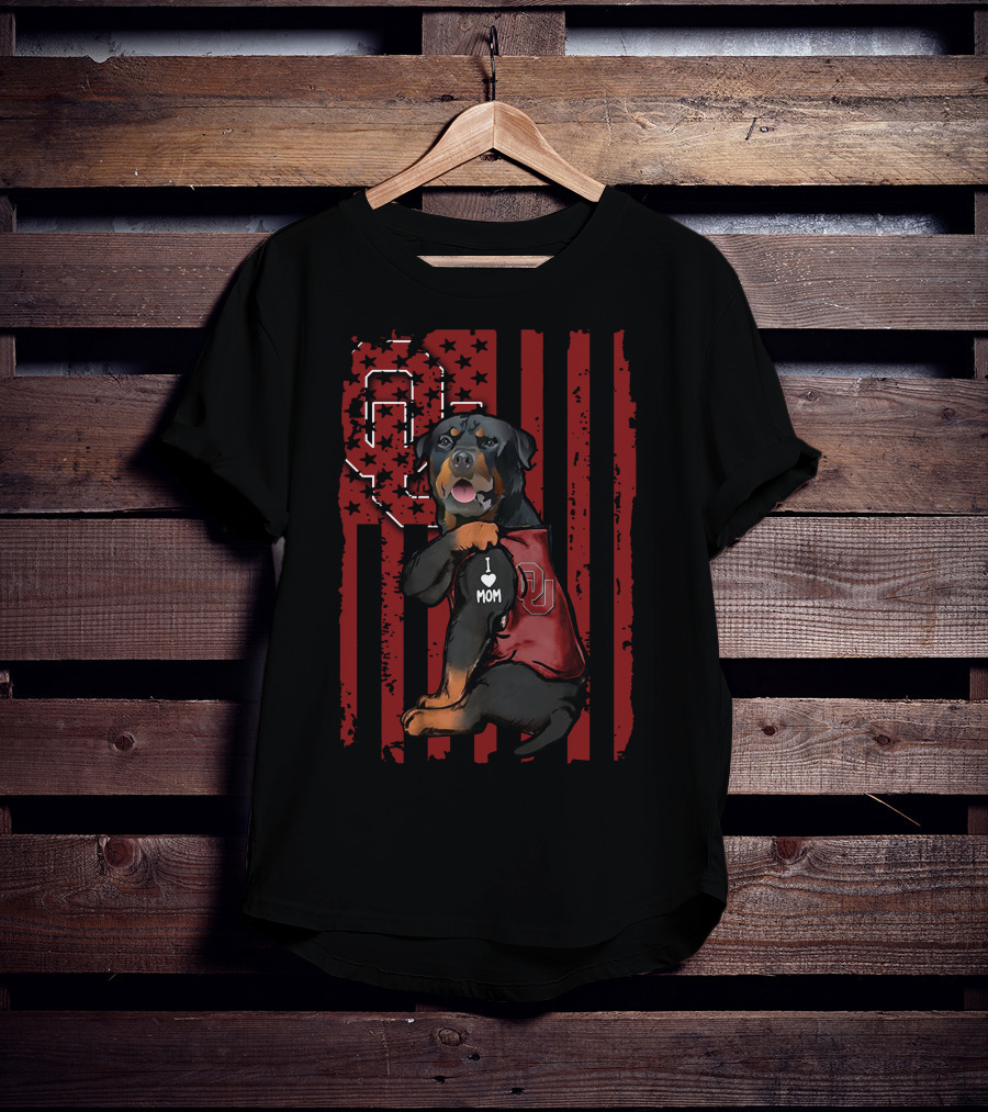 Rottweiler OU Sooners I Love Mom Patriotic T-Shirt