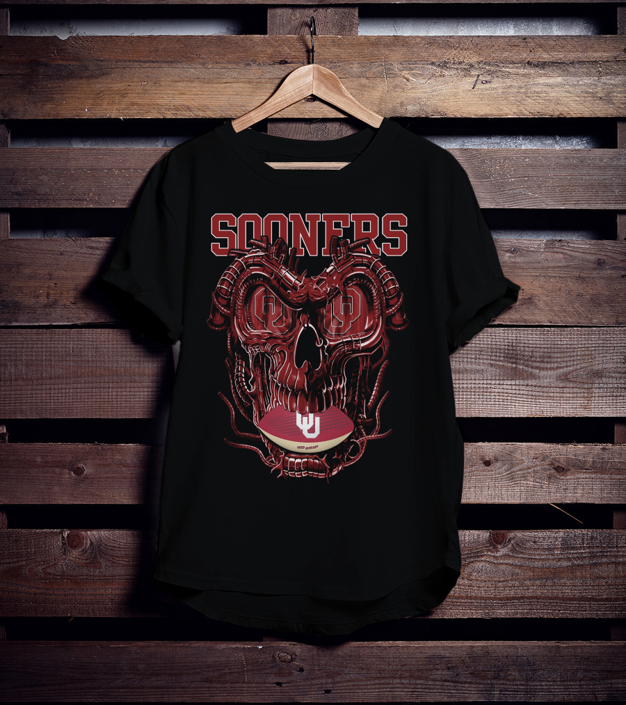 Sooners Dragonskull Football OU Logo Skull T-Shirt