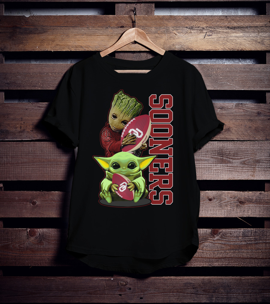 Groot And Baby Yoda Oklahoma Sooners Football T-Shirt