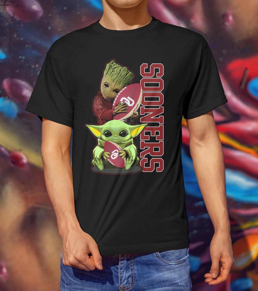 Groot And Baby Yoda Oklahoma Sooners Football T-Shirt