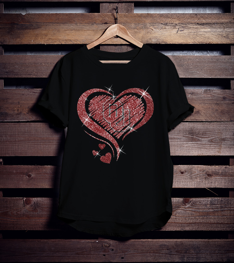 Heart Diamond OU Oklahoma Sooners Sparkle T-Shirt