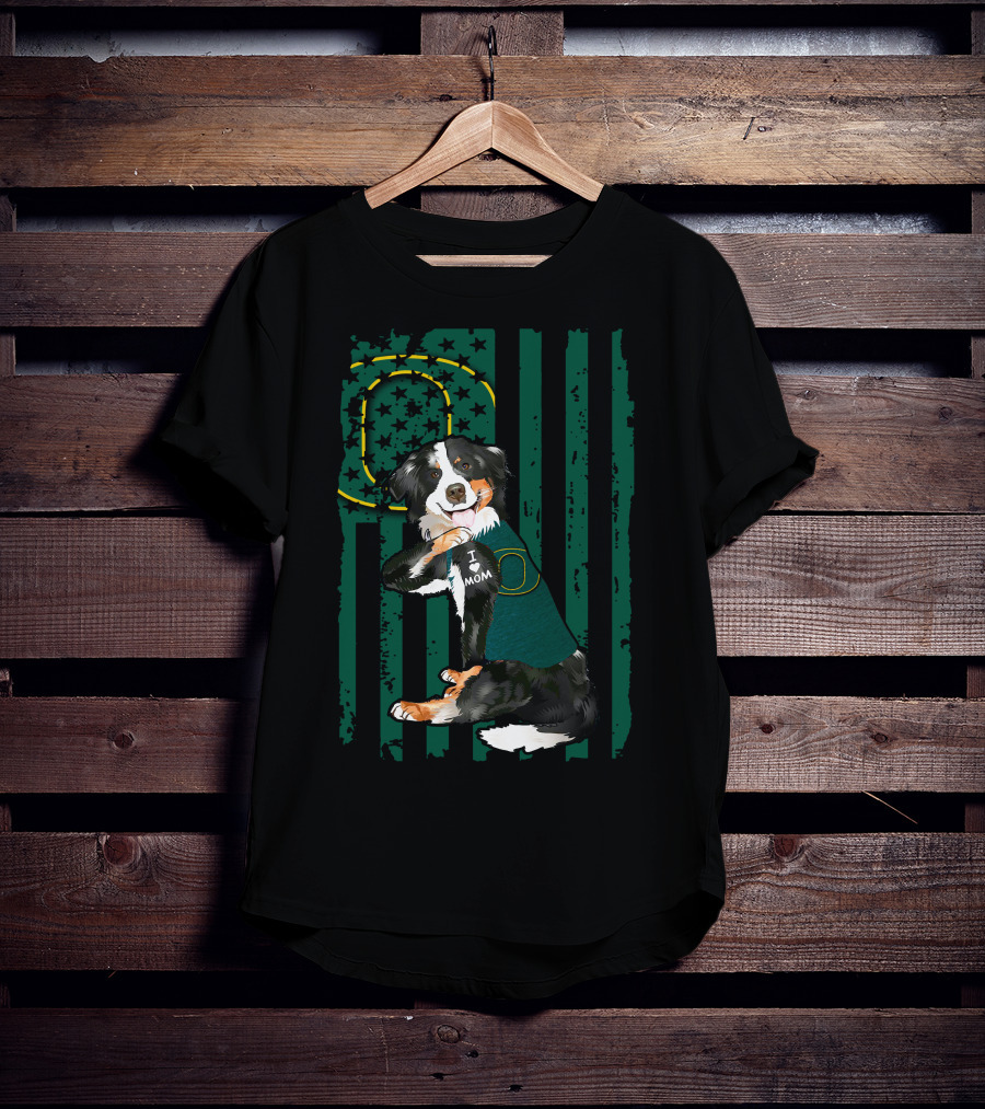 Border Collie I Love Mom Oregon Ducks Flag T-Shirt