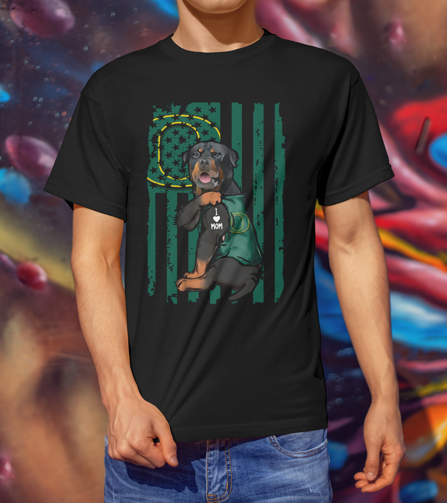 Rottweiler I Love Mom Oregon Ducks Flag T-Shirt