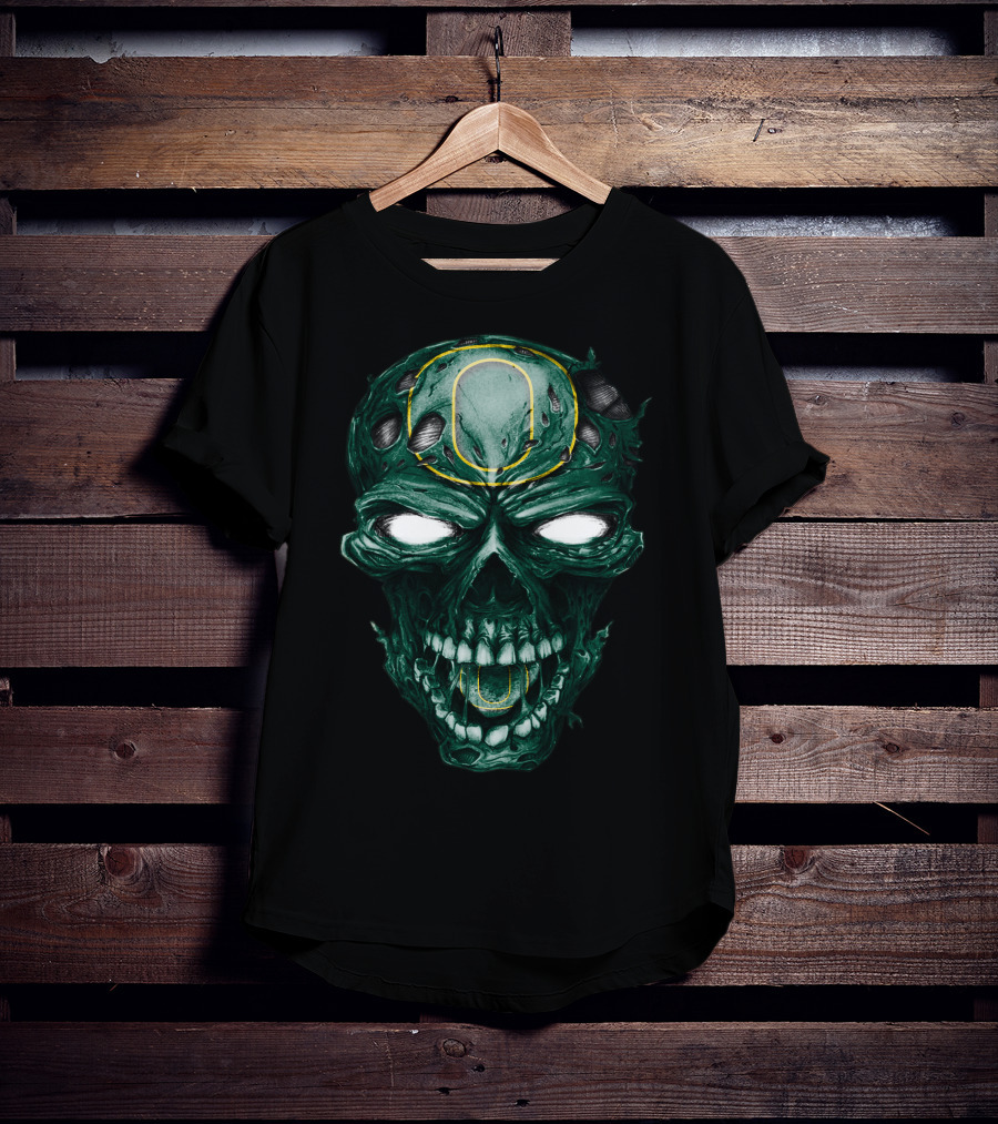 Skull Oregon Ducks Green Zombie Head With Neon O T-Shirt