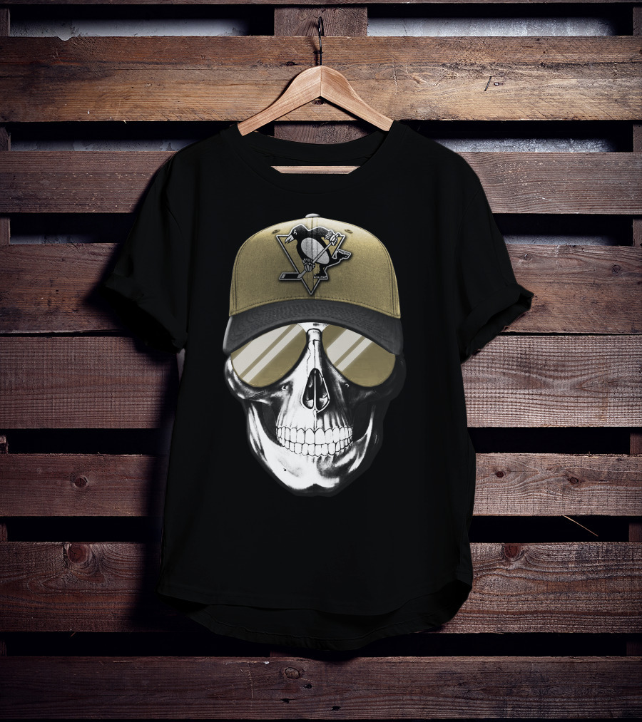 Pittsburgh Penguins Skull Hat Hockey Fan T-Shirt