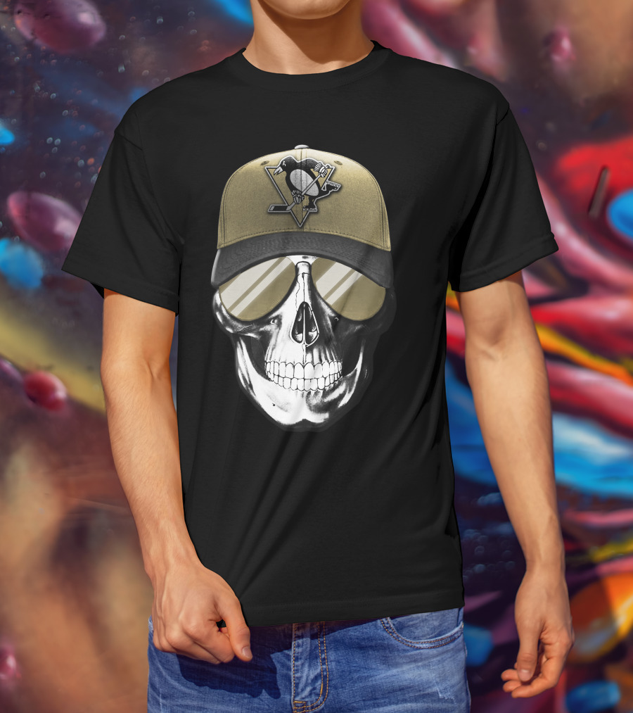 Pittsburgh Penguins Skull Hat Hockey Fan T-Shirt