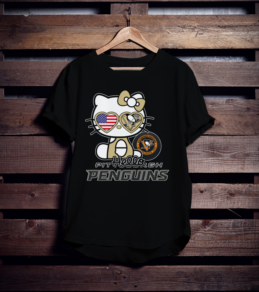 Hellokitty Pittsburgh Penguins USA Heart Fan Gear T-Shirt