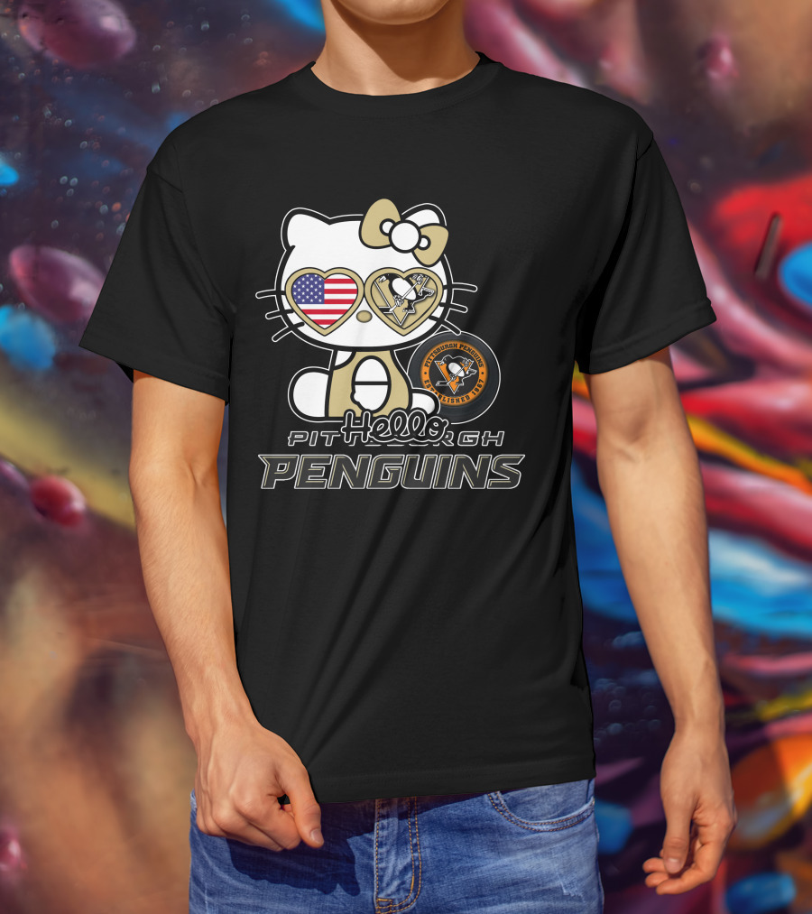 Hellokitty Pittsburgh Penguins USA Heart Fan Gear T-Shirt