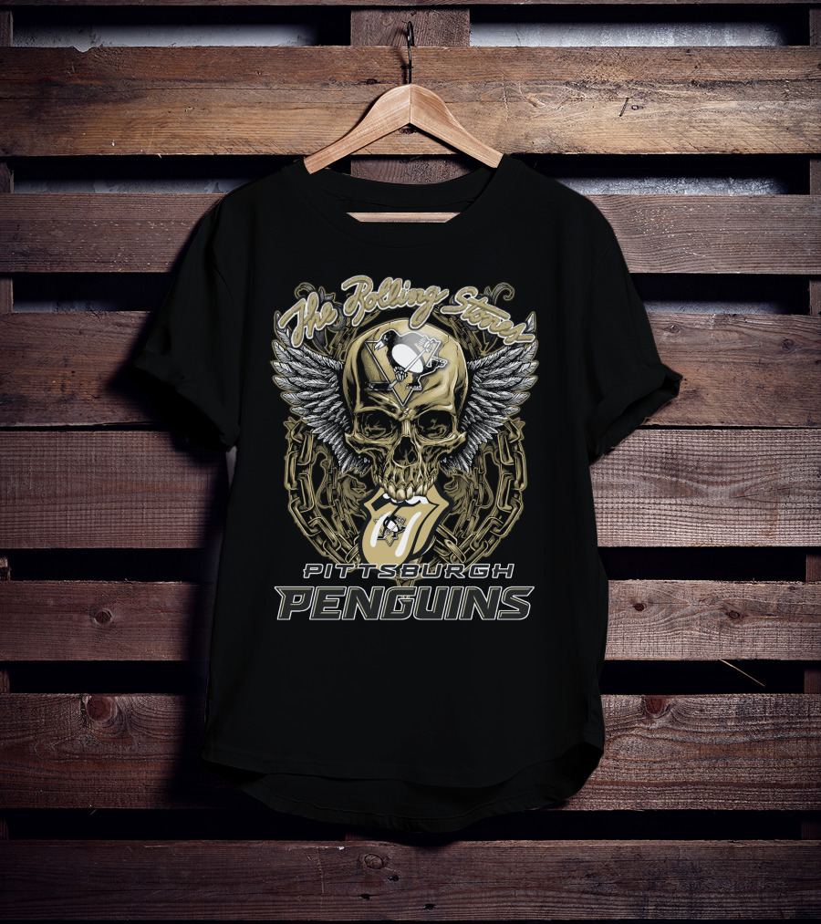 The Rolling Stones Pittsburgh Penguins Skull And Wings Logo Collaboration T-Shirt