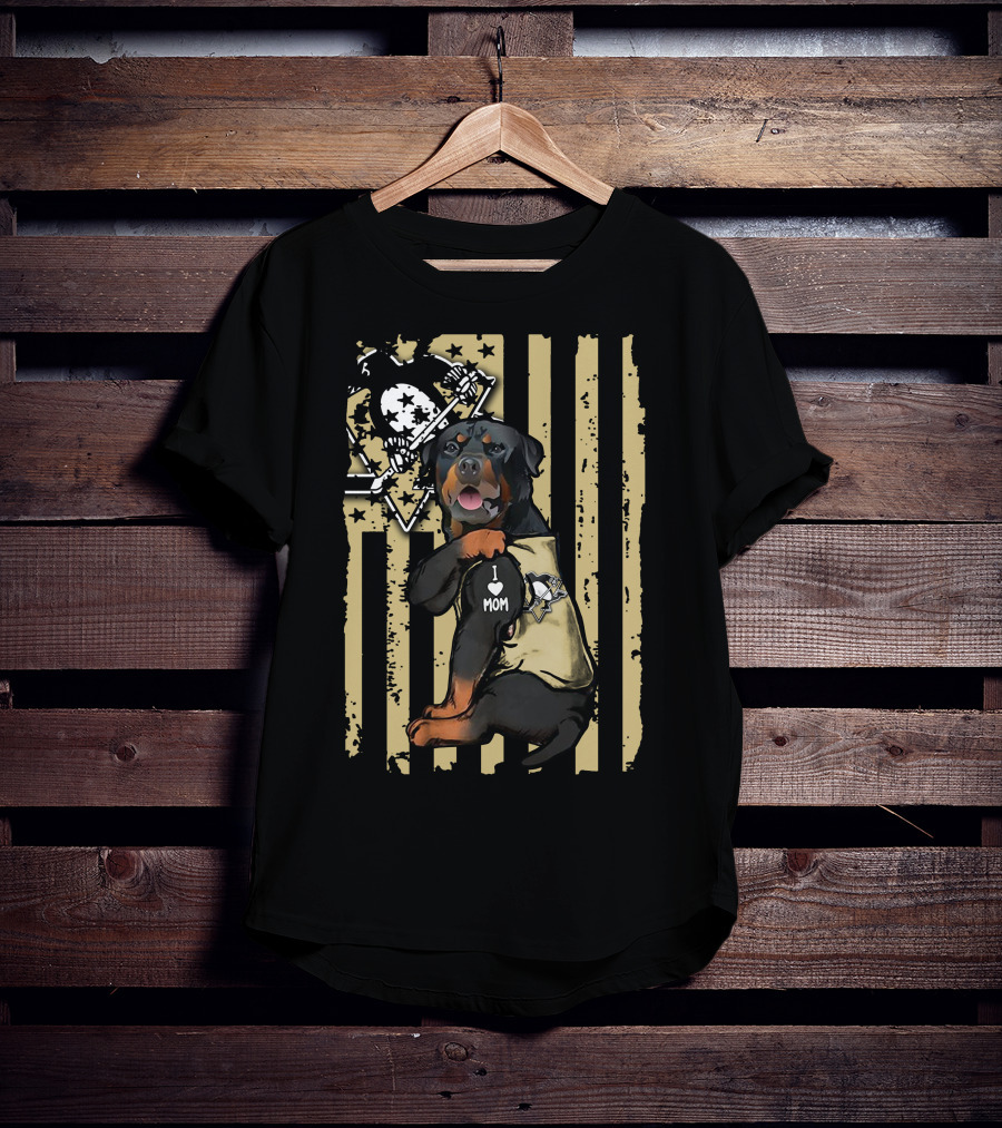 Rottweiler Loves Pittsburgh Penguins Hockey Mom T-Shirt