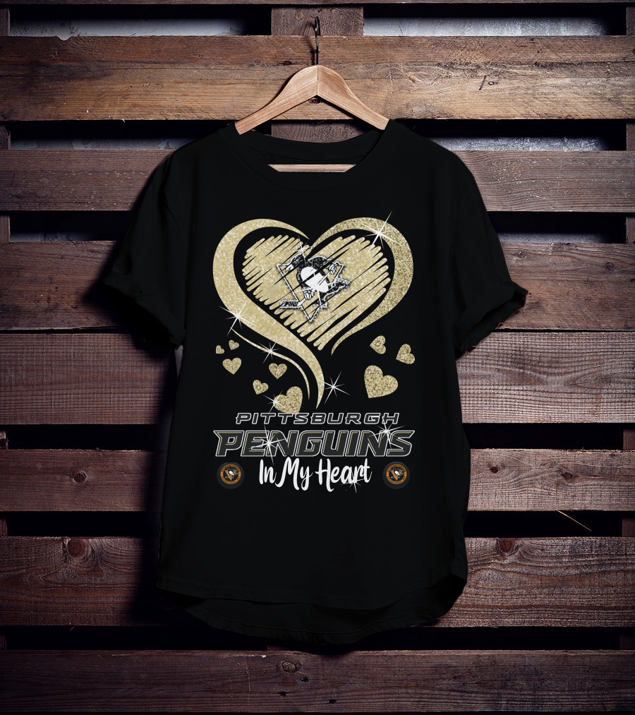 Pittsburgh Penguins Heart Logo Glitter In My Heart T-Shirt