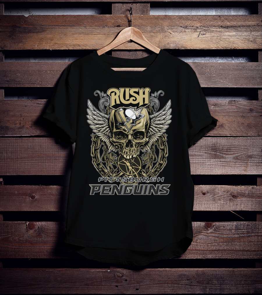 Rush Pittsburgh Penguins Skull Wings Hockey Chains T-Shirt
